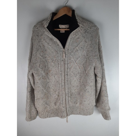 Norm Thompson Men's Cream Cable Knit Wool Blend Sherpa Lined Full Zip Jacket M - Picture 1 of 8